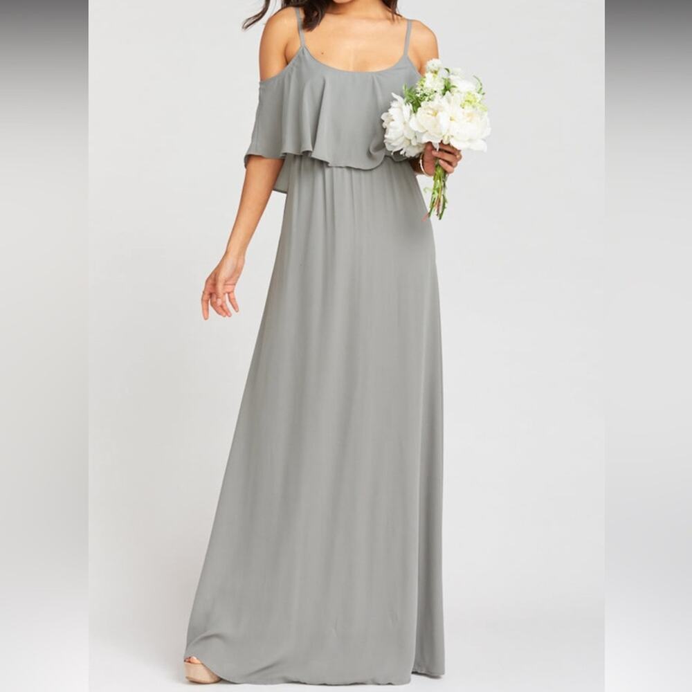Show Me Your MuMu Caitlin Ruffle Maxi Dress - Soft Charcoal Crisp - XS - NWT